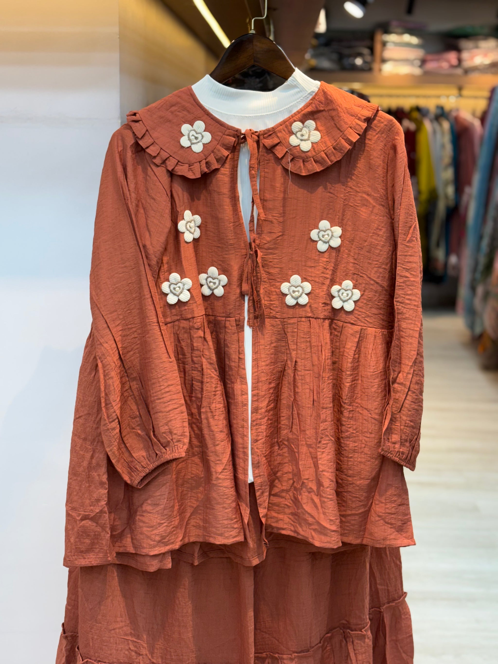 068 korean 3pc skirt cord set rusty orange