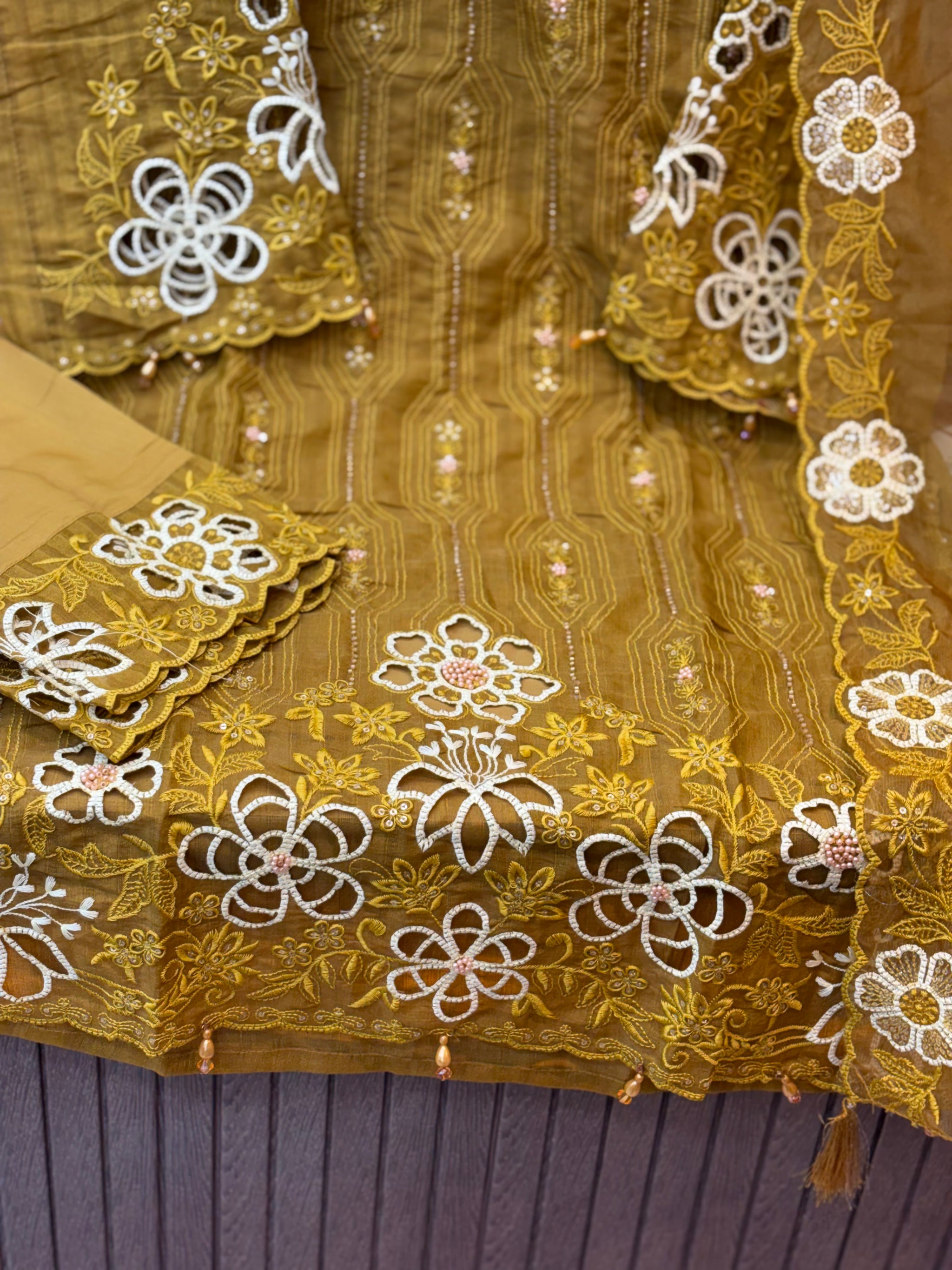 211 cutwork party wear - yellow