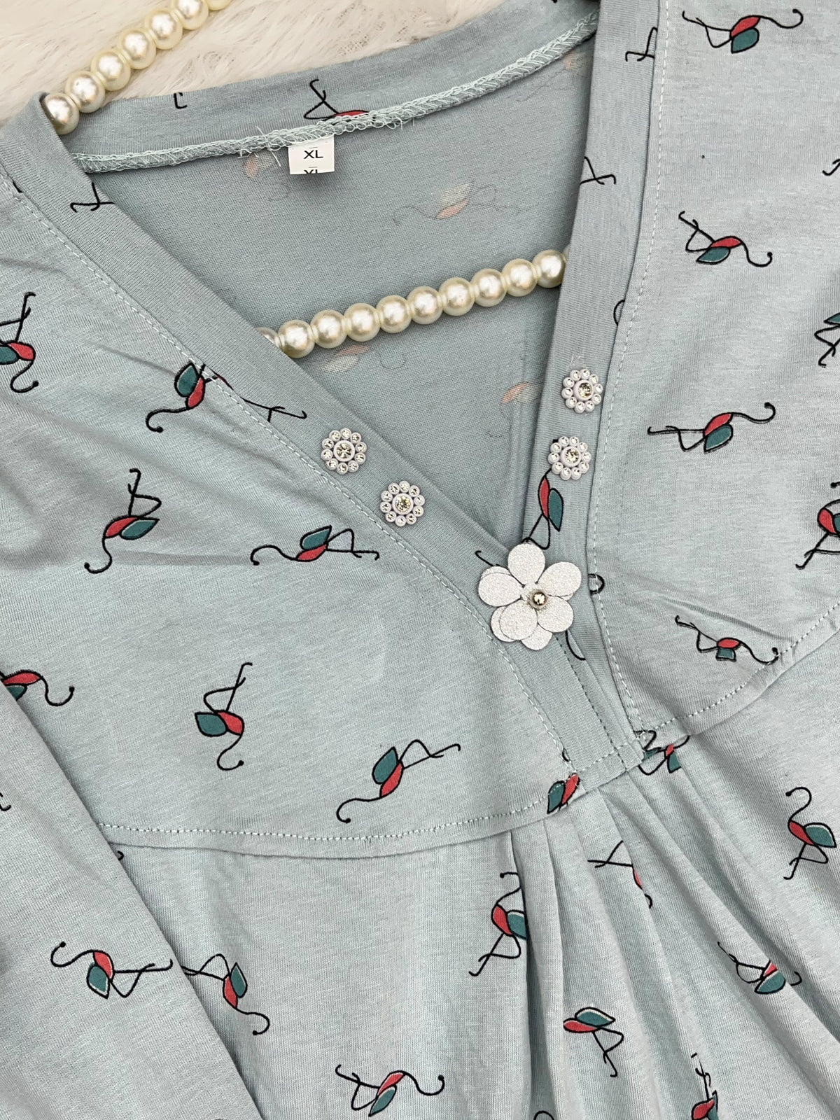 1454 Korean Printed Night Wear - Ice Blue