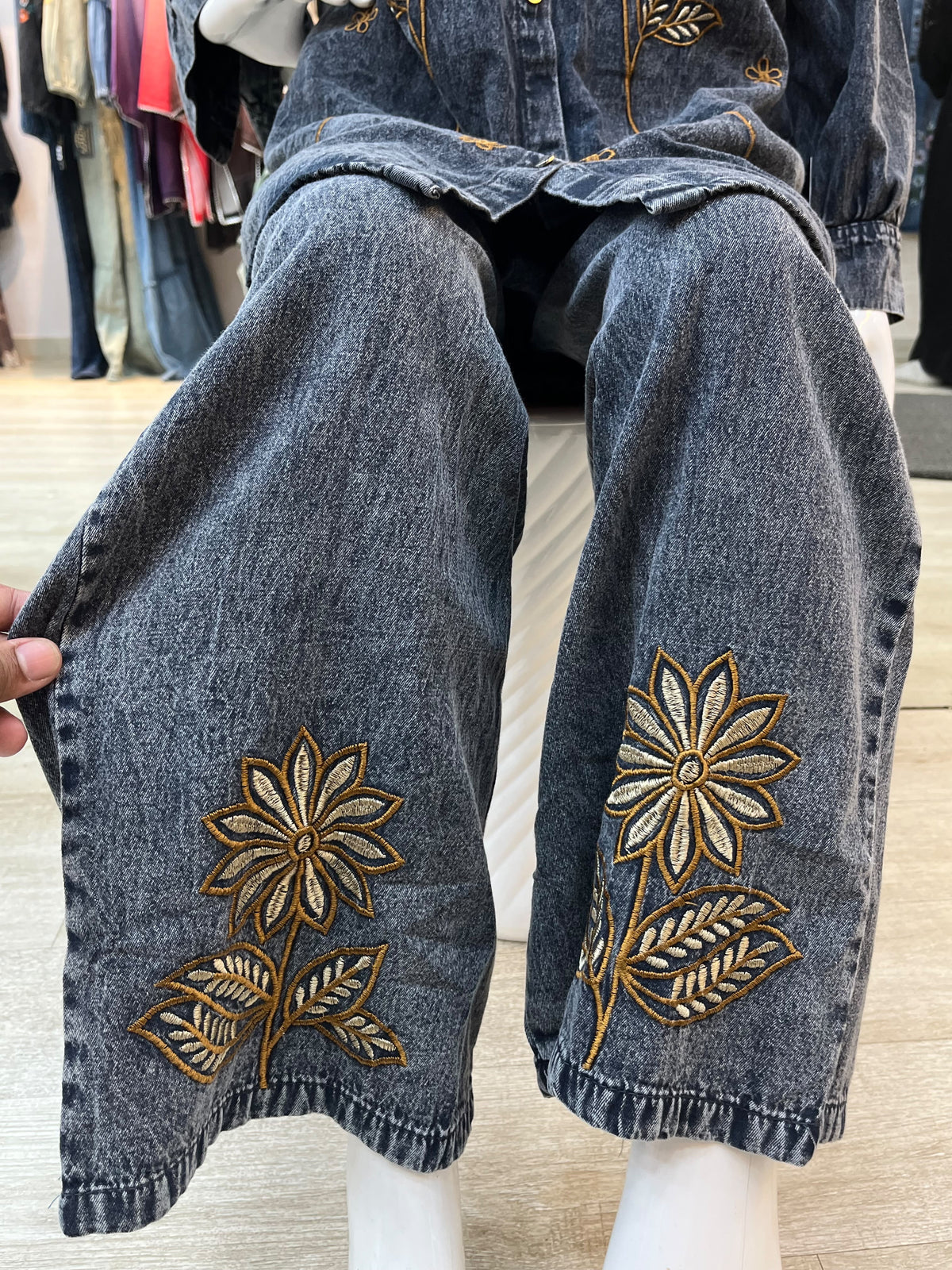 1494 Denim Embroidered Coordset - Stone Blue