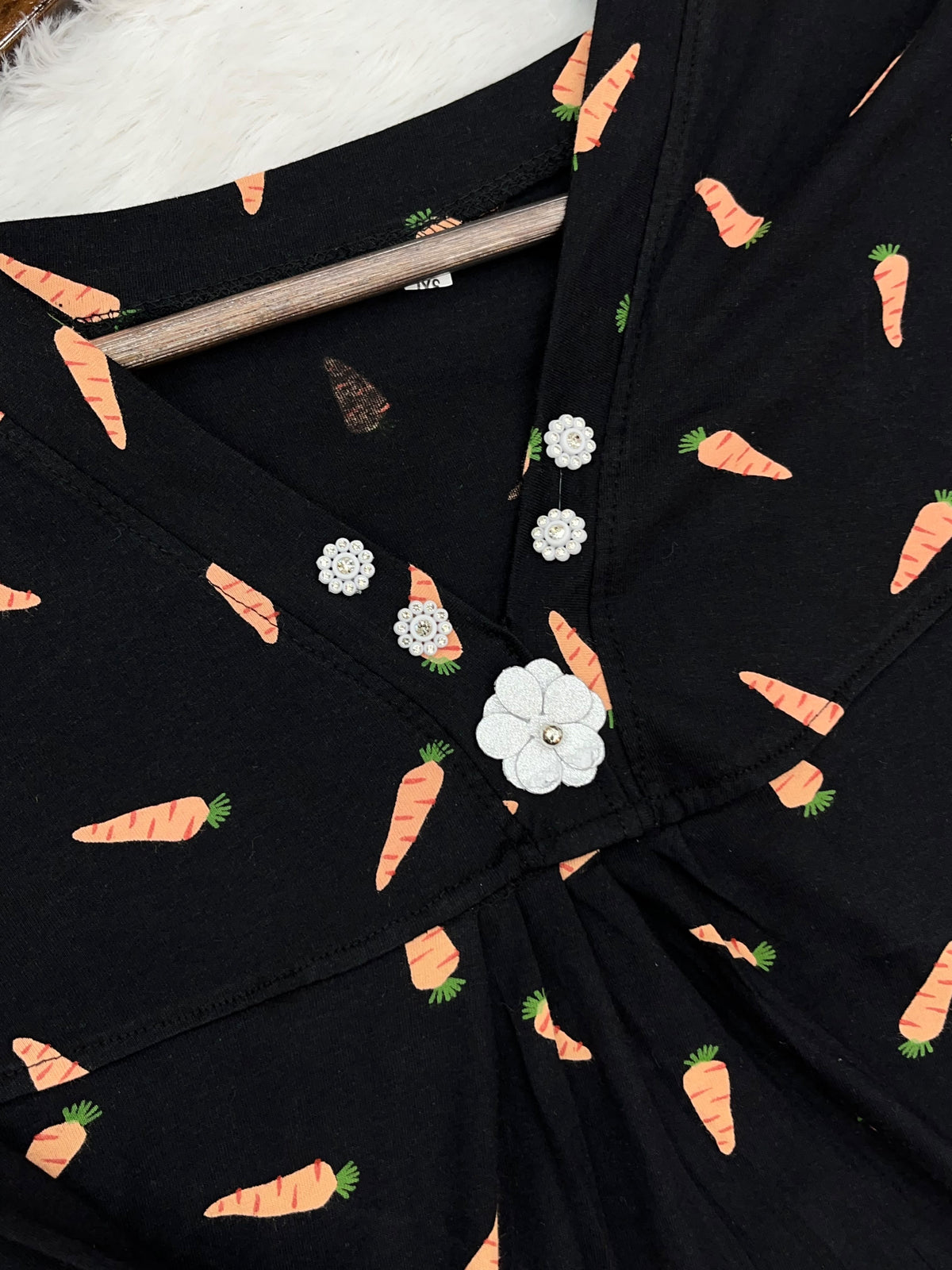 1454 Korean Printed Night Wear - Black (Carrot)
