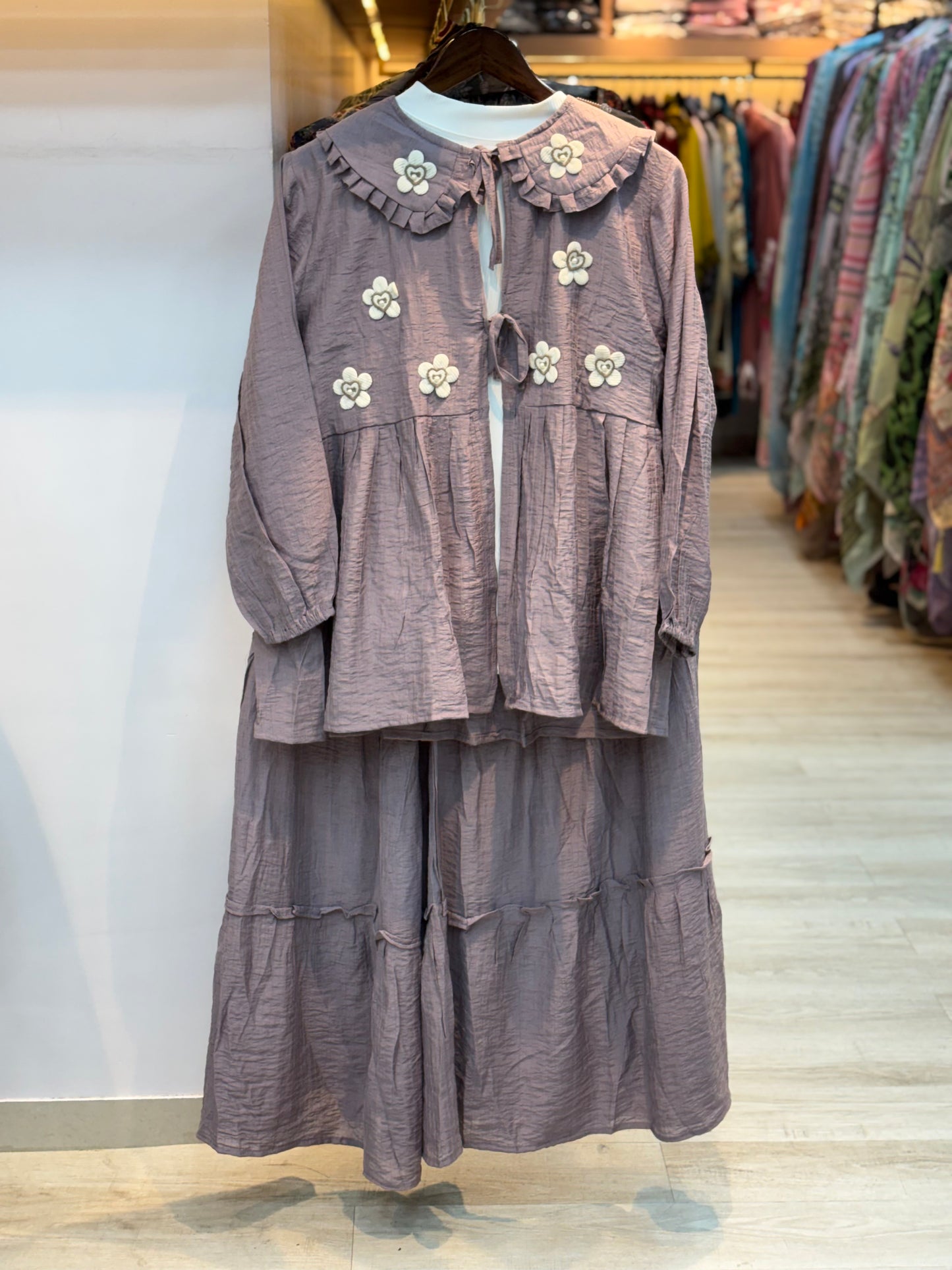 068 korean 3pc skirt cord set light purple