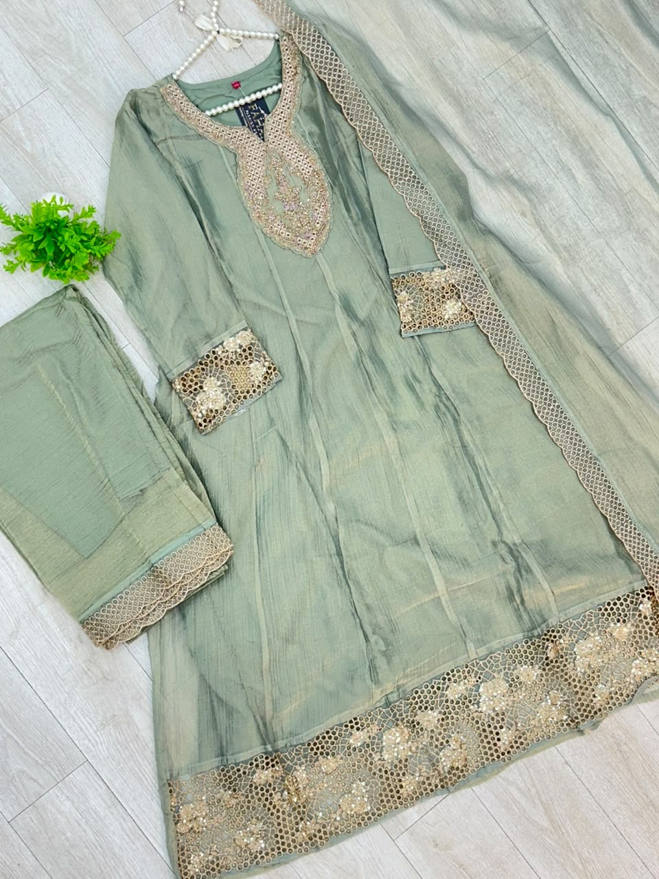 1527 Pakistani Anarkali Gown - Mint Green