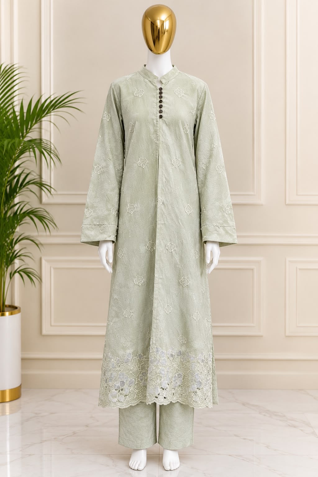 1465 Korean Floral Coordset - Pista Green