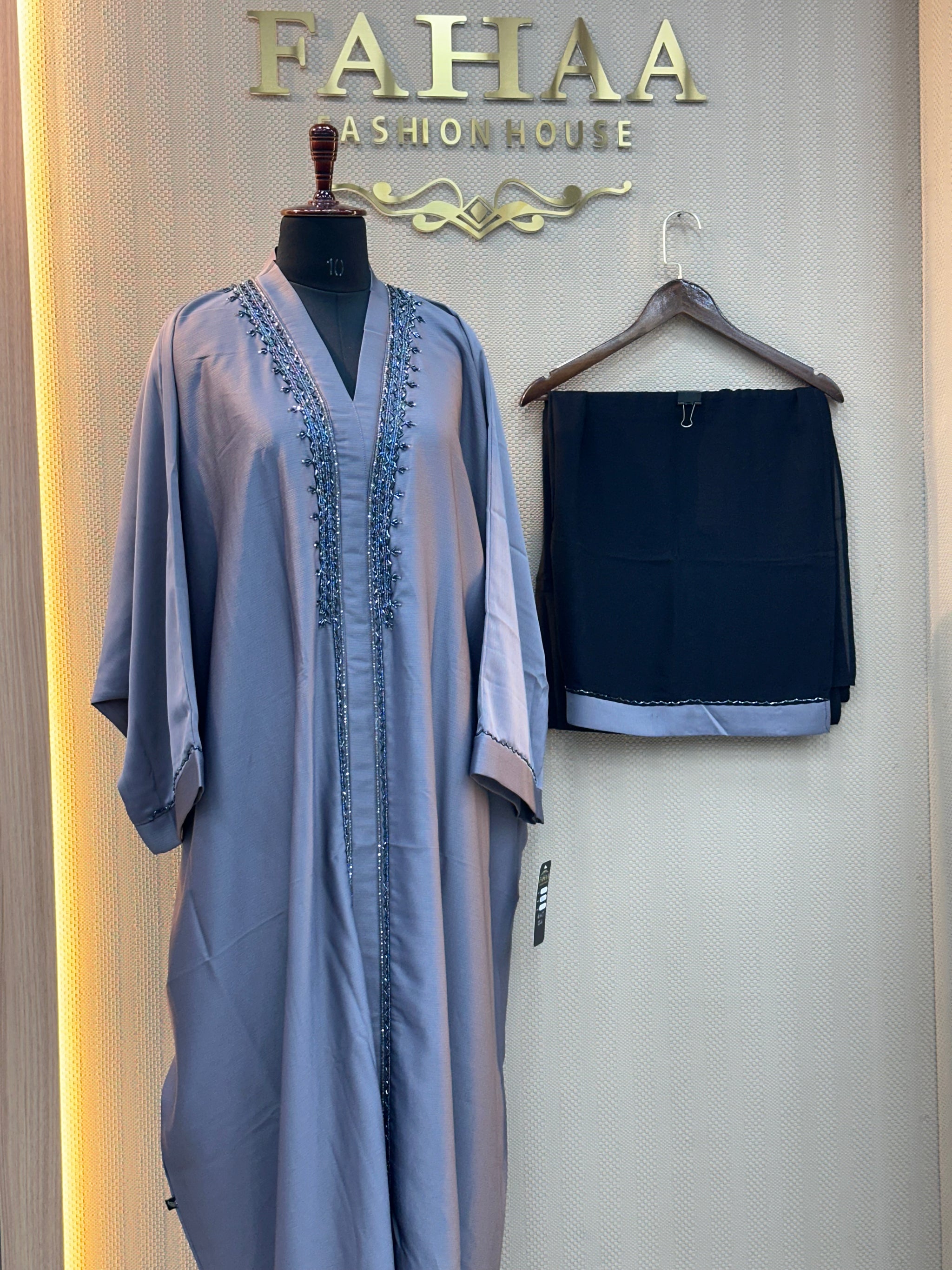 048 Premium light grey Abaya