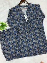 1454 Korean Printed Night Wear - Navy Blue
