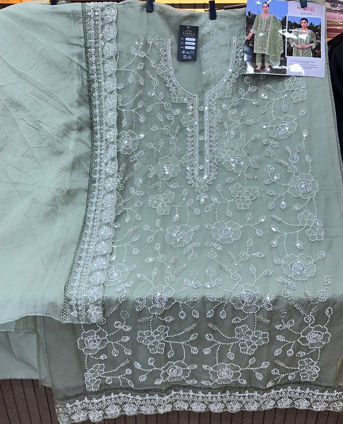 1469 Pakistani Unstitched Party Wear - Mint Green