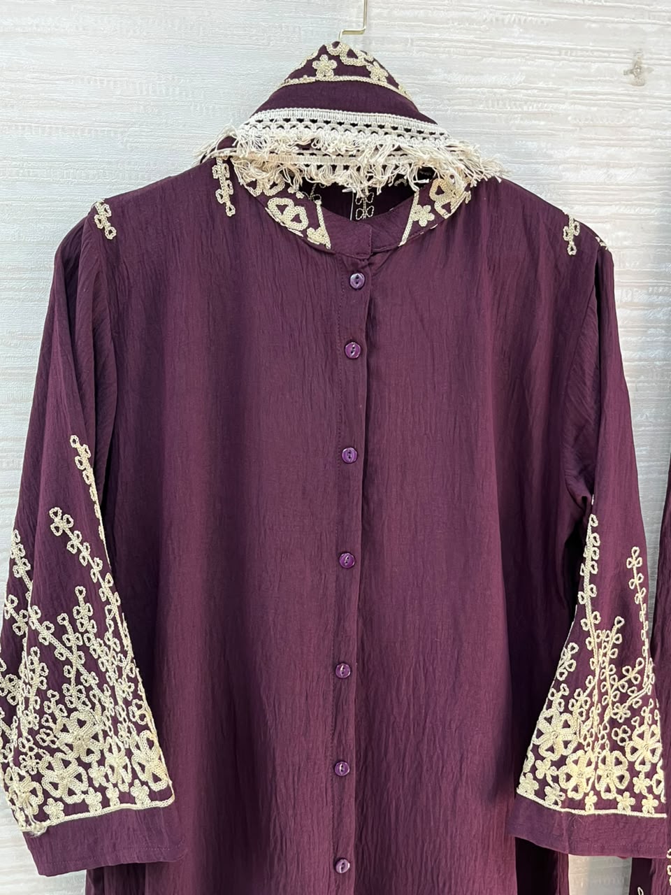 1098 Korean Embroidered Coord Set - Burgundy