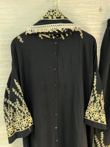 1098 Korean Embroidered Coord Set - Black
