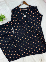 1454 Korean Printed Night Wear - Black (Carrot)