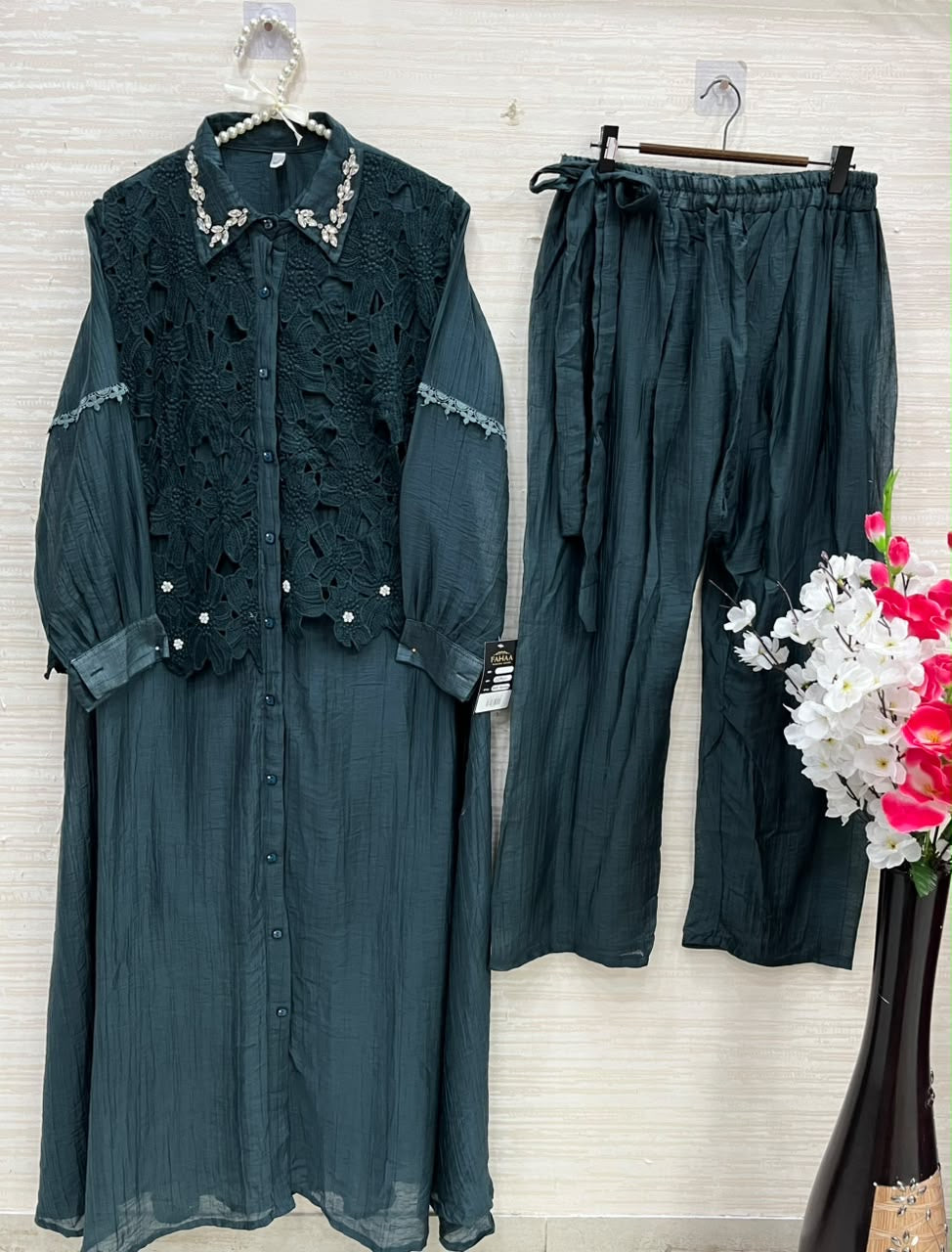 1495 Korean Crochet Coordset - Emerald Green