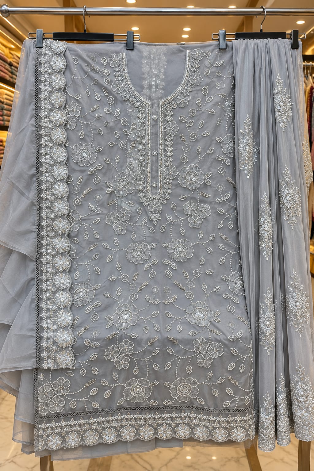 1469 Pakistani Unstitched Party Wear - Ice Grey