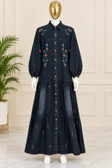 1210 Embroidered Denim Gown - Black