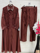 1495 Korean Crochet Coordset - Rust Brown