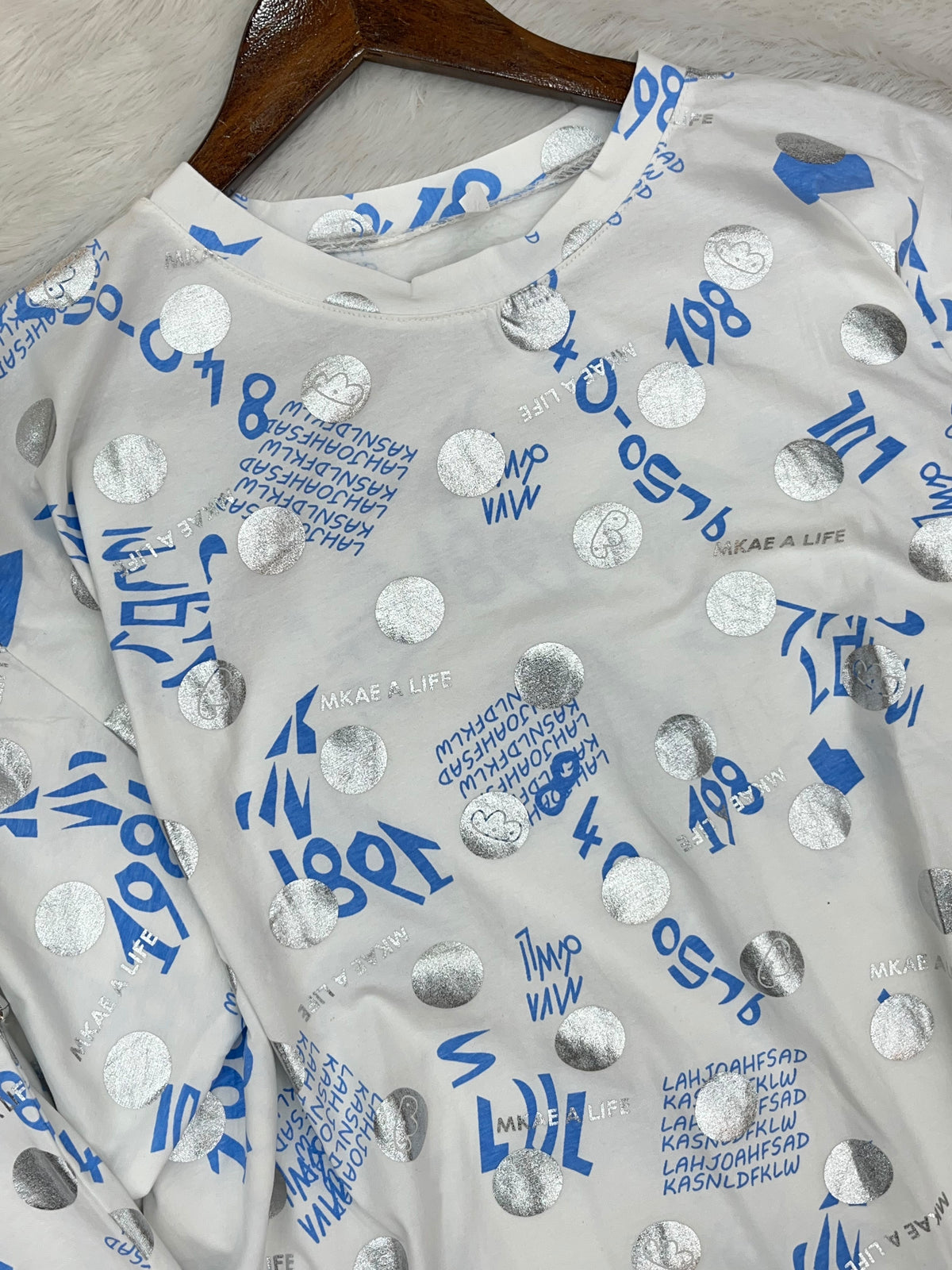 1454 Korean Printed Night Wear - Cream