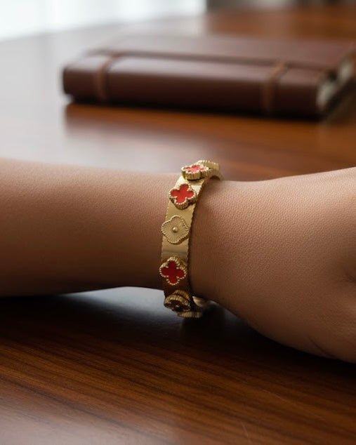 056 Floral Gold Cuff Bracelet