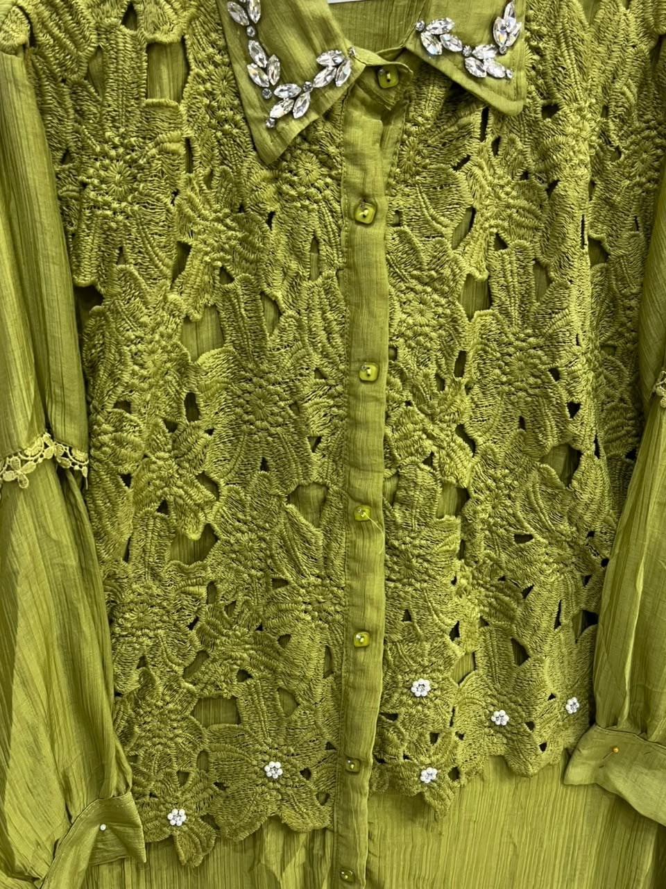 1495 Korean Crochet Coordset - Mehndi Green