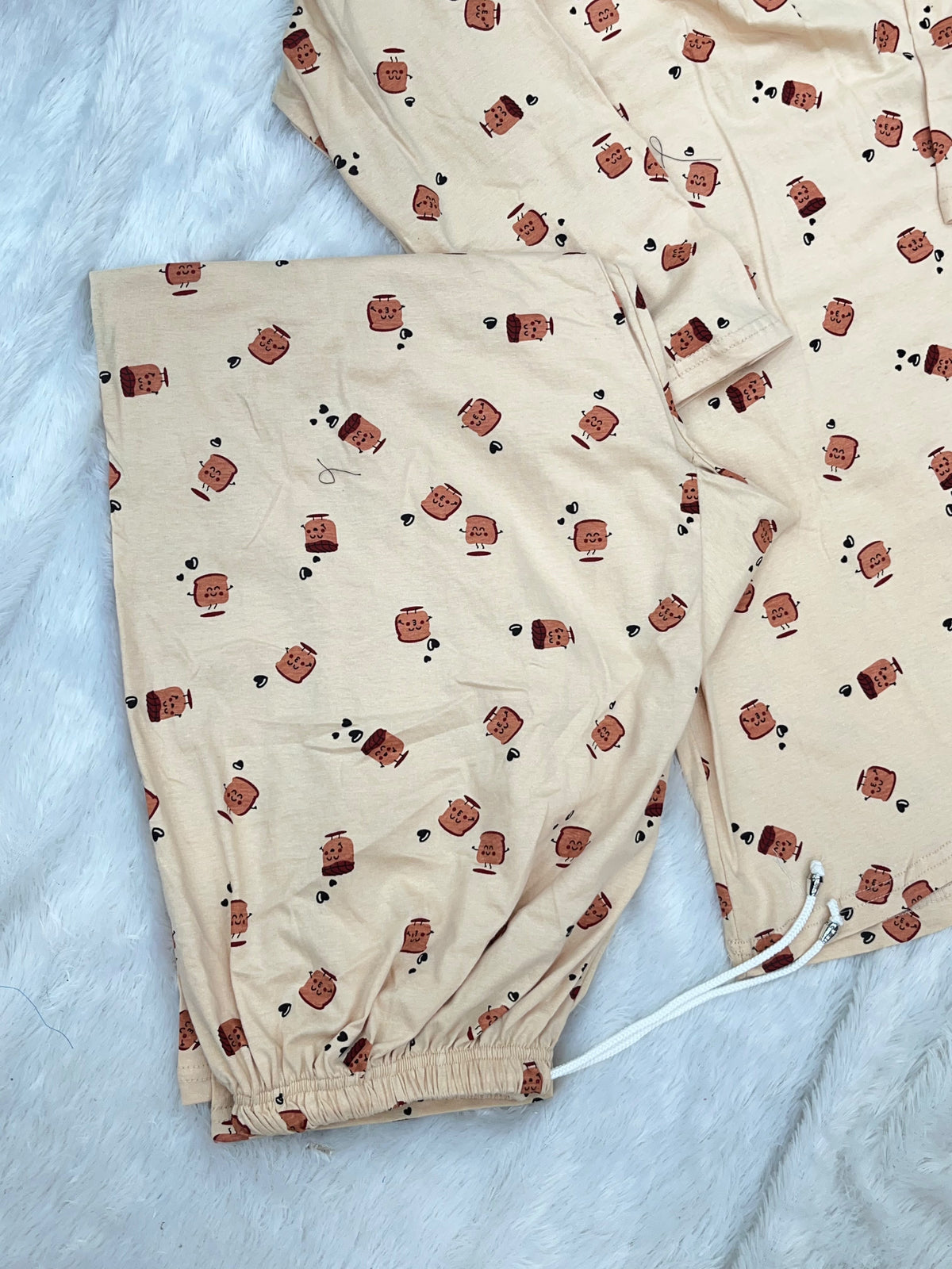 1454 Korean Printed Night Wear - Cream