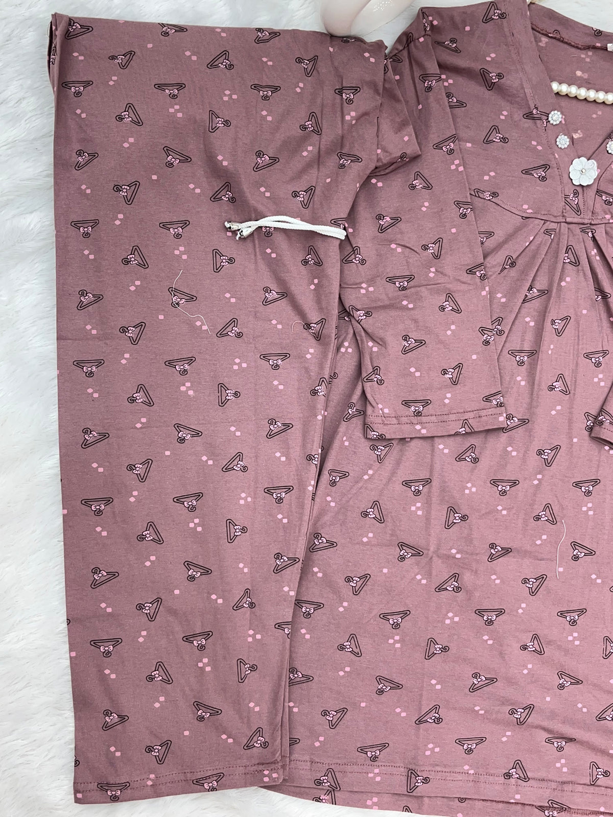 1454 Korean Printed Night Wear - Dusty Mauve