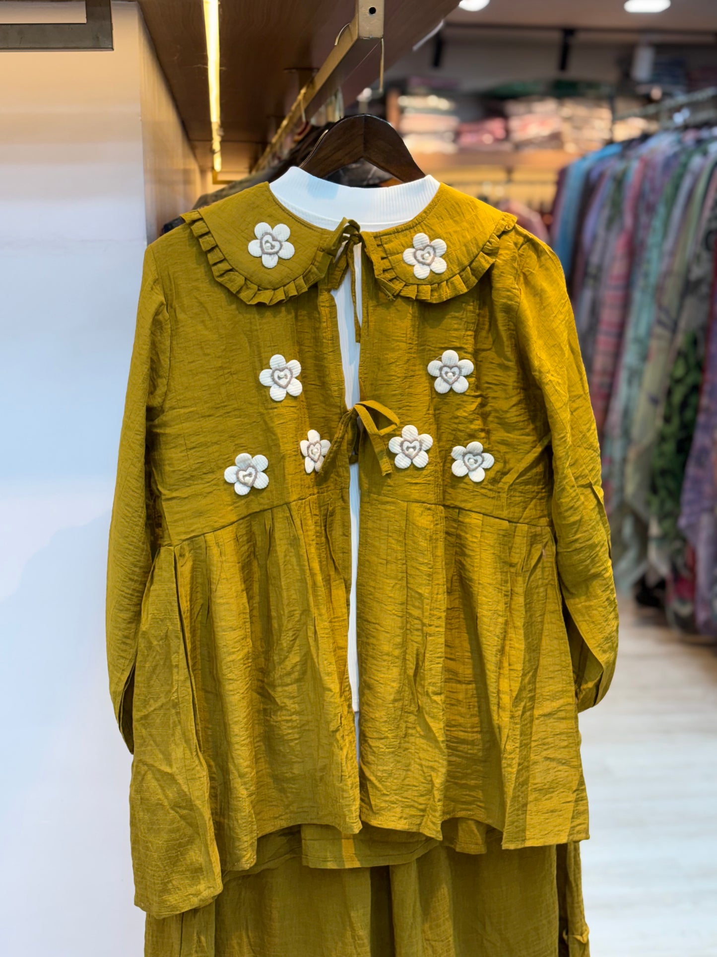 068 korean 3pc skirt cord set mustard