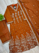 1525 Pakistani Heavy Partywear - Rusty Orange