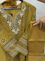 208 Cutwork Partywear suit - mustard yellow