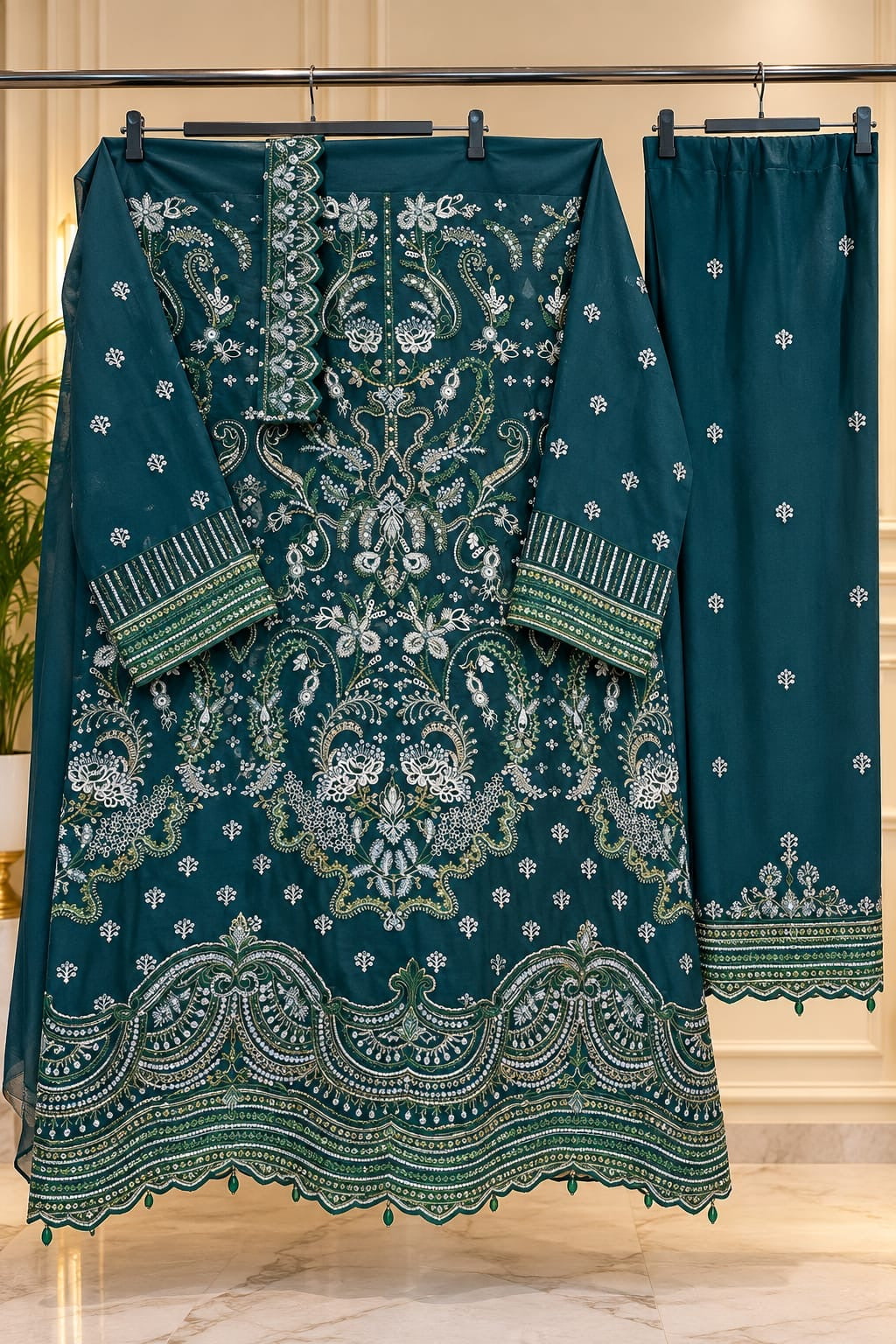 1782 Pakistani Unstitched Party Wear - Teal Green