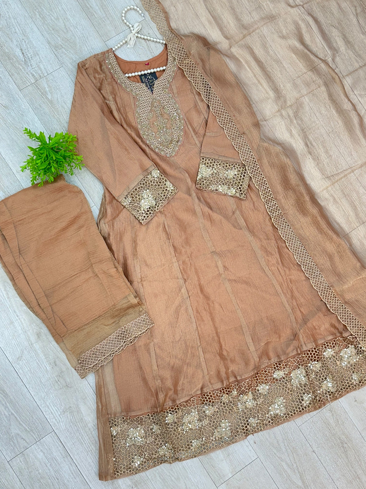 1527 Pakistani Anarkali Gown - Cinnamon Brown