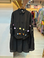 069 korean 2pc skirt cord set black