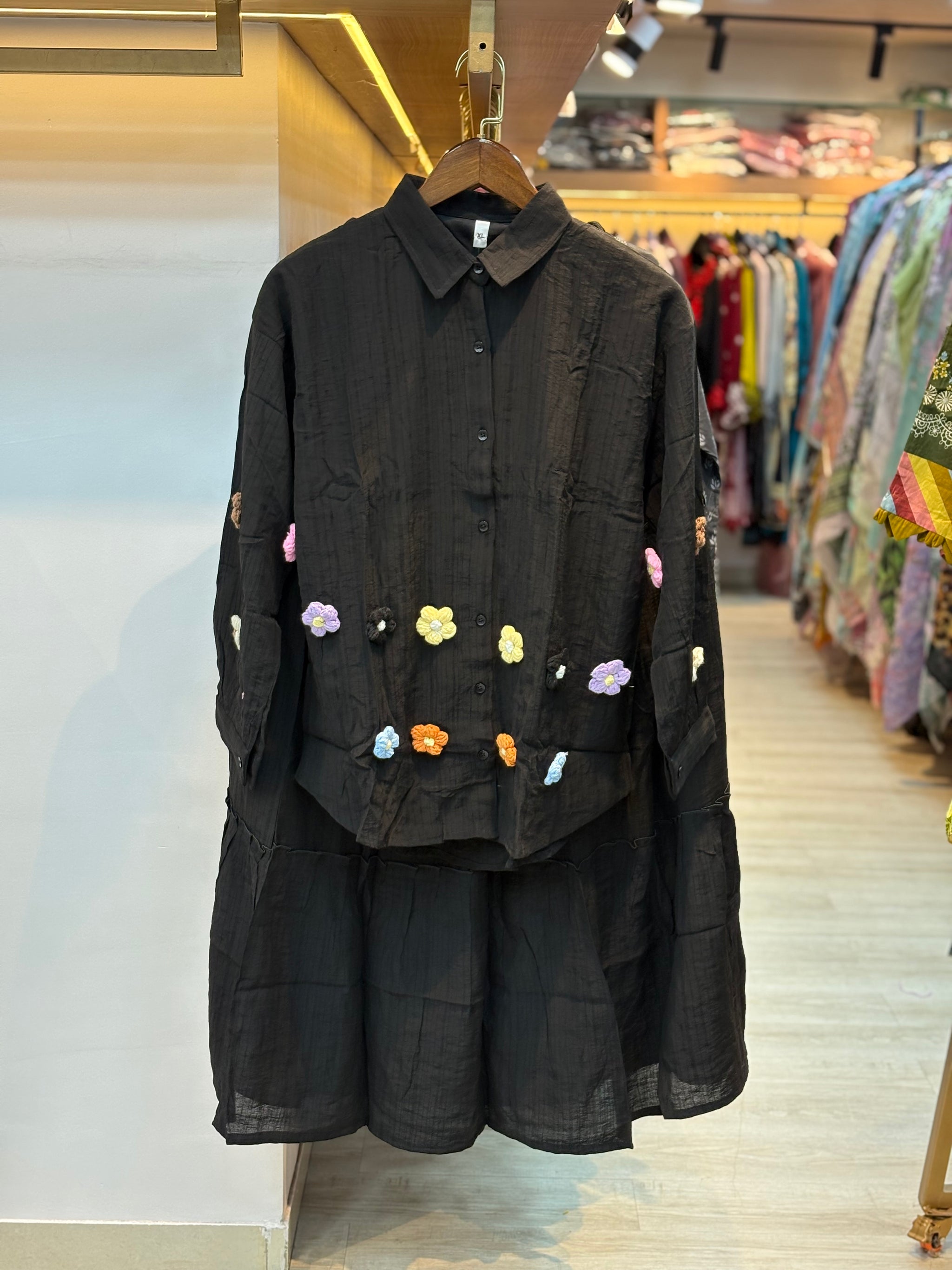 069 korean 2pc skirt cord set black