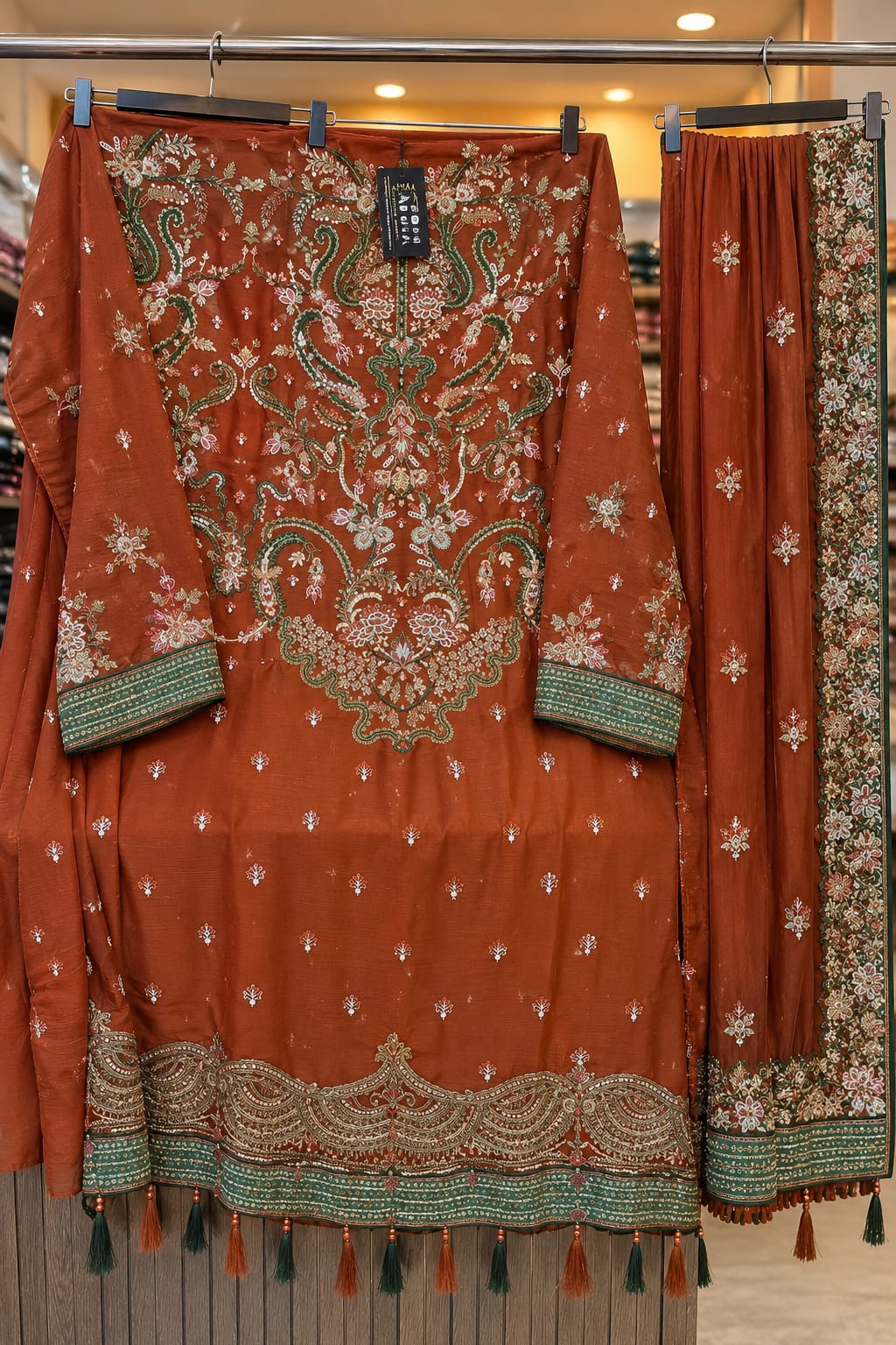 1484 Pakistani Unstitched Party Wear - Terracotta