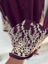 1098 Korean Embroidered Coord Set - Burgundy