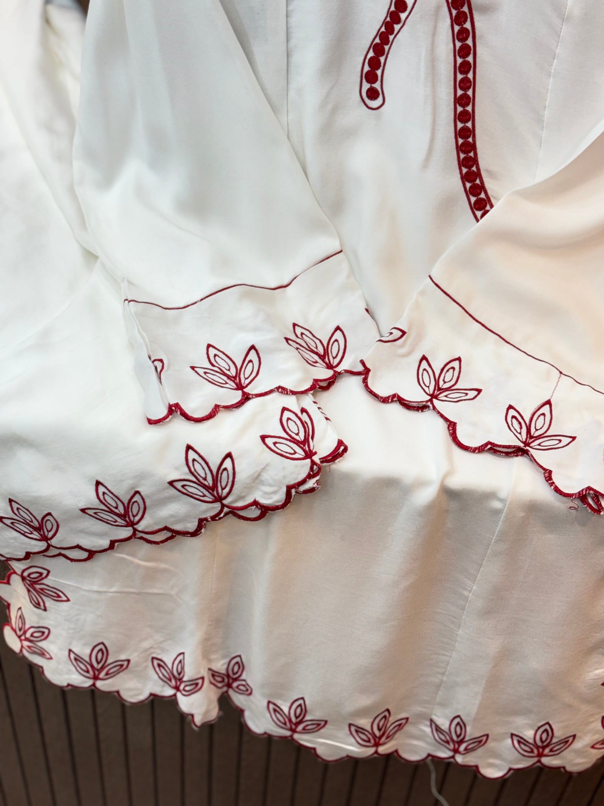 215 Ivory Rayon Kurta Palazzo Set with Contrast Embroidery