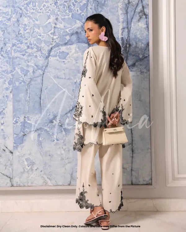 214 Elegant Ivory Georgette Kurta Palazzo Set