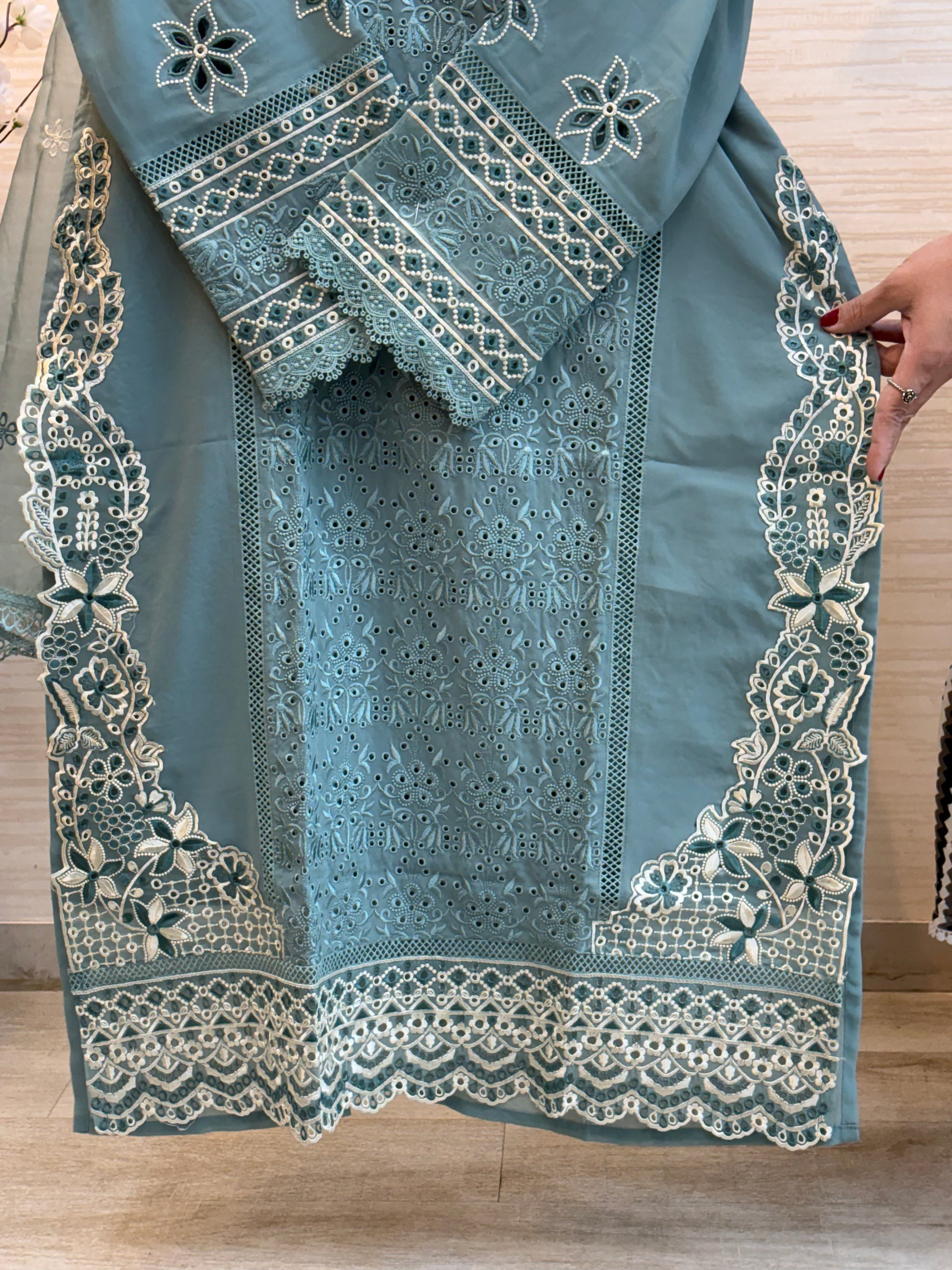 208 Cutwork Partywear suit - Turkish blue