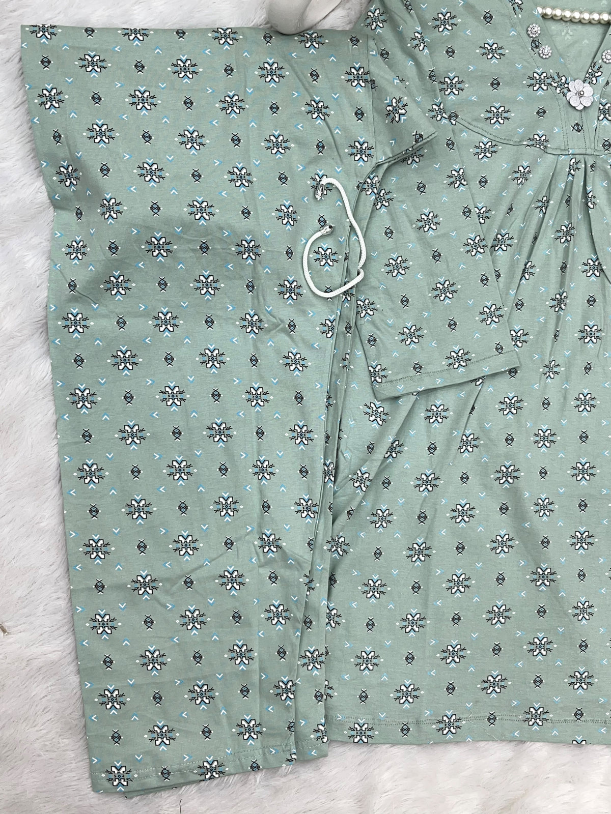 1454 Korean Printed Night Wear - Sage