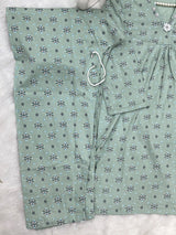 1454 Korean Printed Night Wear - Sage