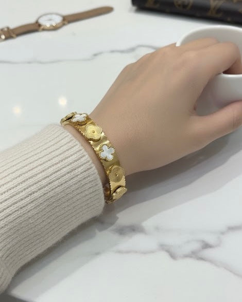 057 Floral Gold Cuff Bracelet