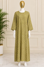 1209 Korean Gingham Gown - Olive Mustard