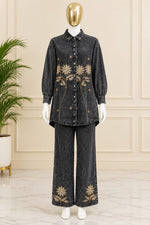 1494 Denim Embroidered Coordset - Washed Black