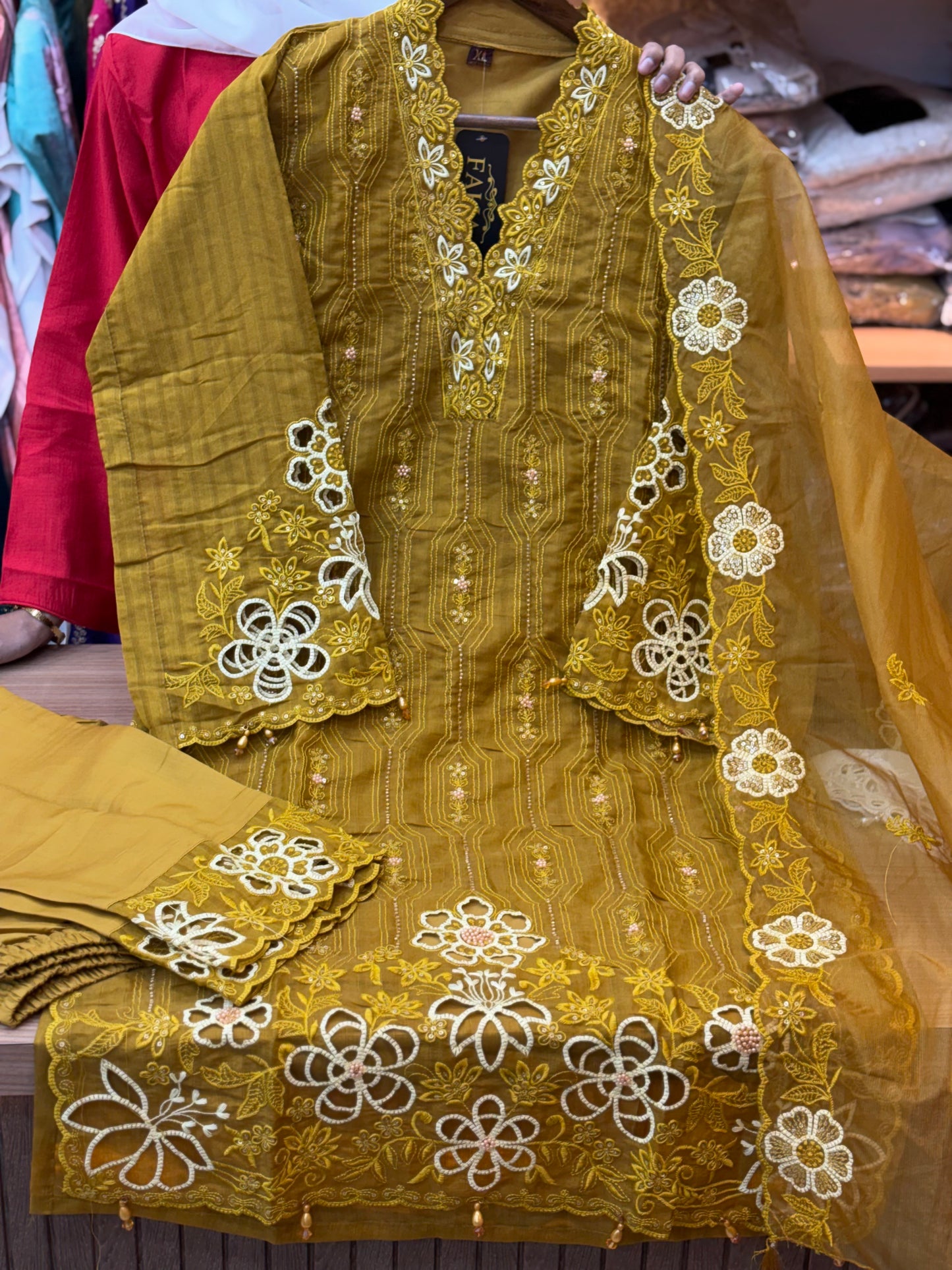 211 cutwork party wear - yellow