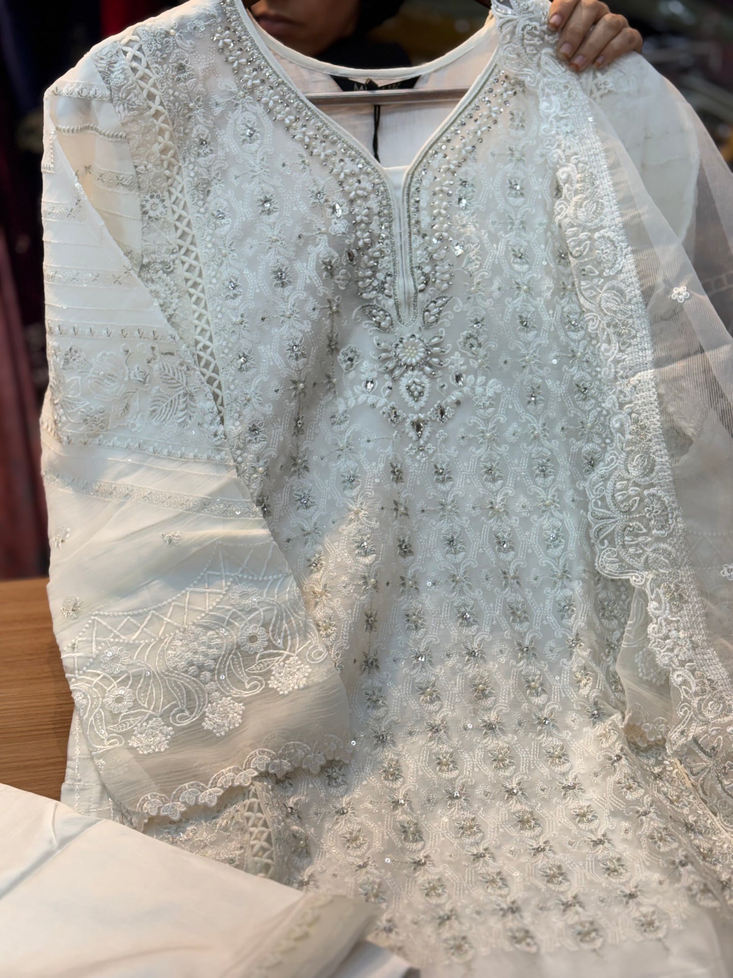 254 Pearl Elegance Chiffon Suit - white