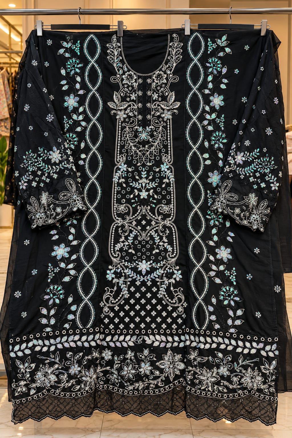 1488 Pakistani Unstitched Party Wear - Black