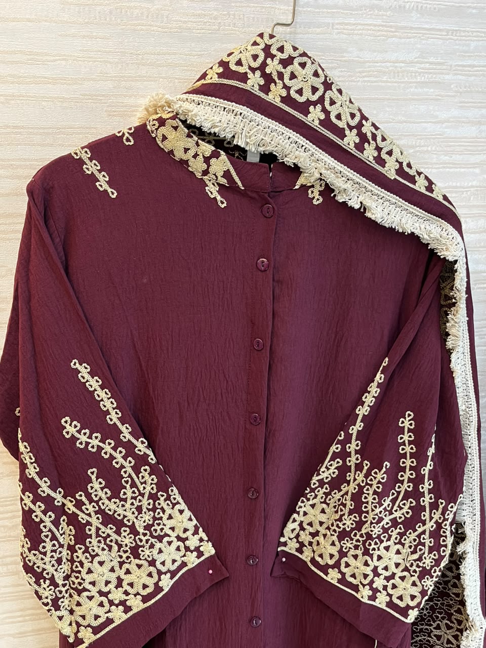 1098 Korean Embroidered Coord Set - Maroon