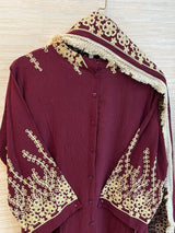 1098 Korean Embroidered Coord Set - Maroon