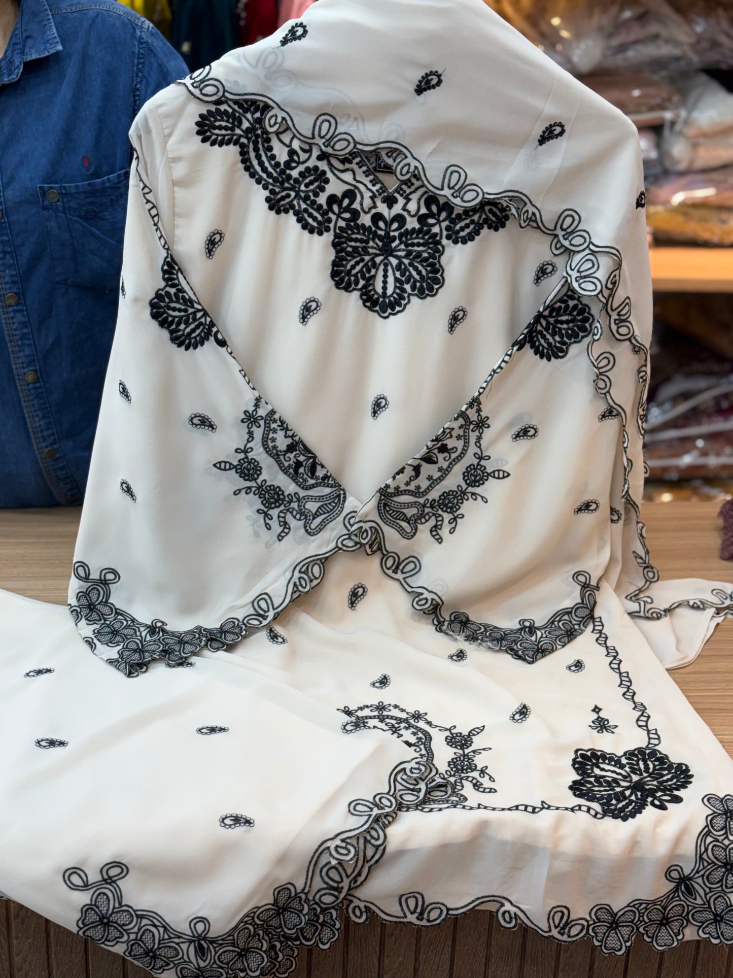 214 Elegant Ivory Georgette Kurta Palazzo Set