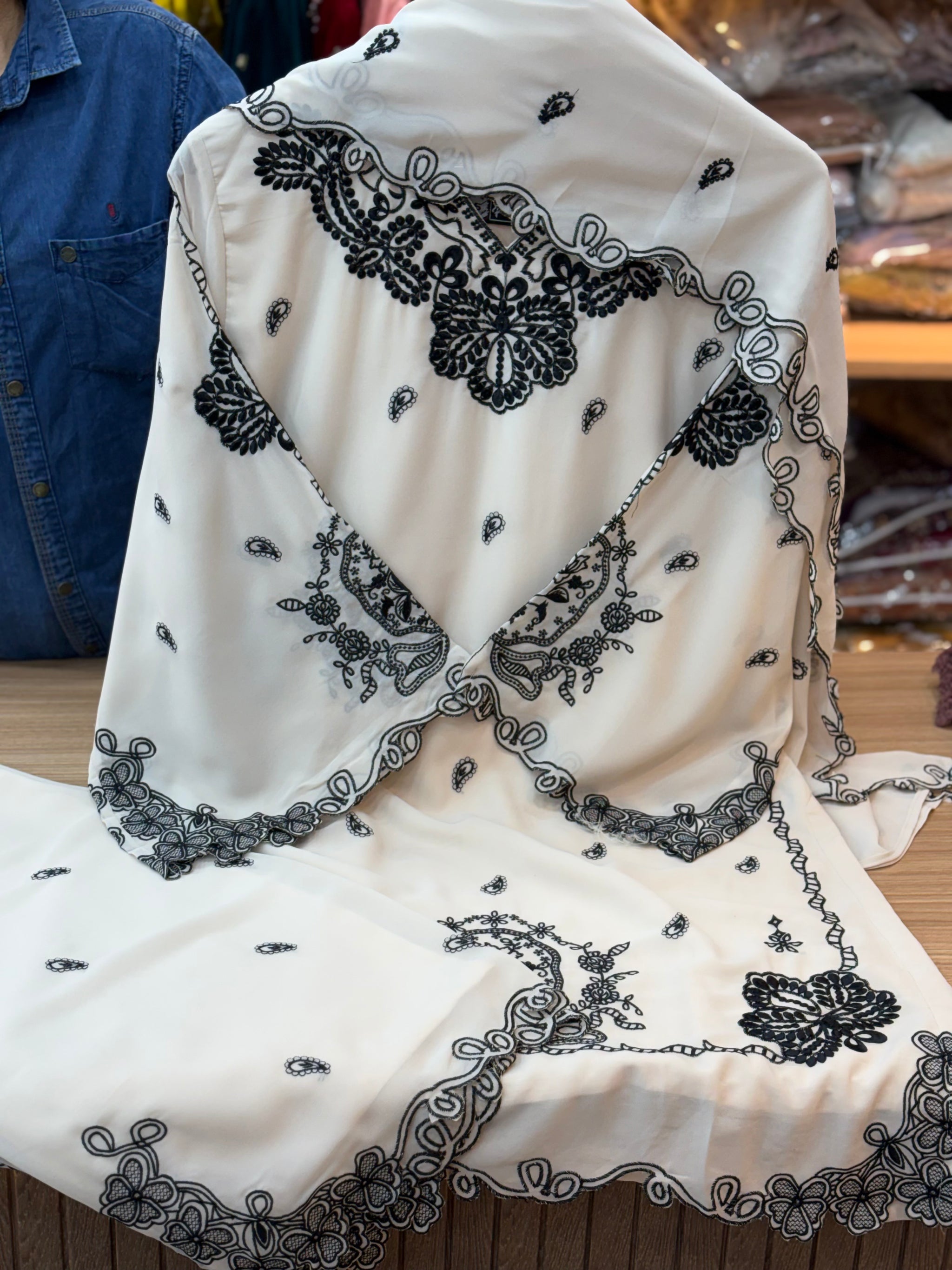 214 Elegant Ivory Georgette Kurta Palazzo Set