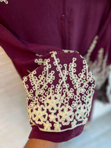 1098 Korean Embroidered Coord Set - Maroon