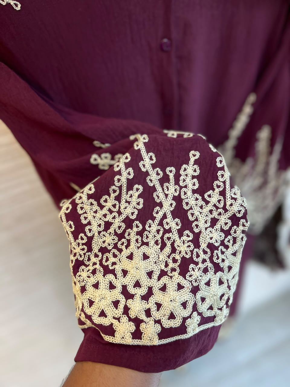 1098 Korean Embroidered Coord Set - Maroon