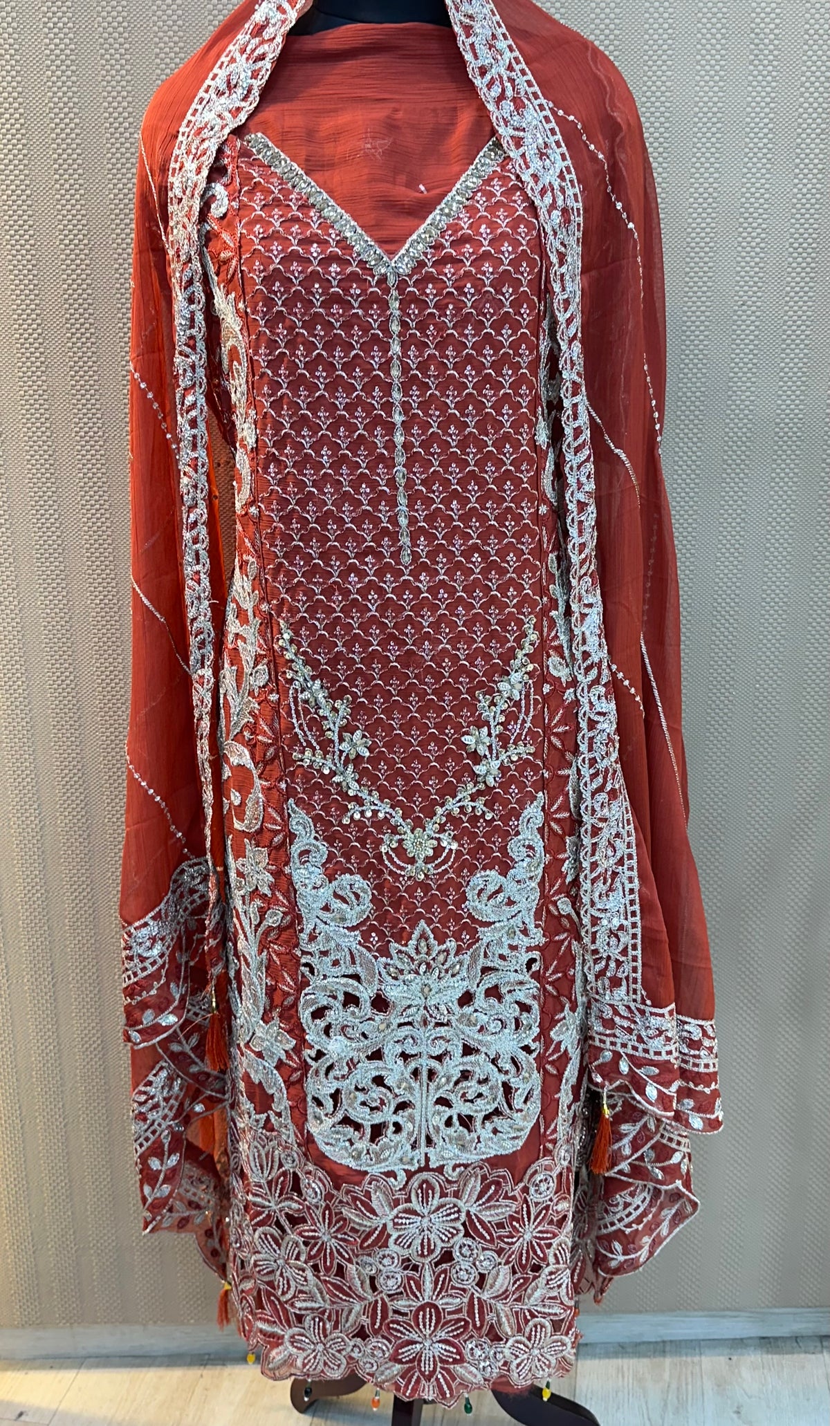1467 Pakistani Unstitched Party Wear - Terracotta